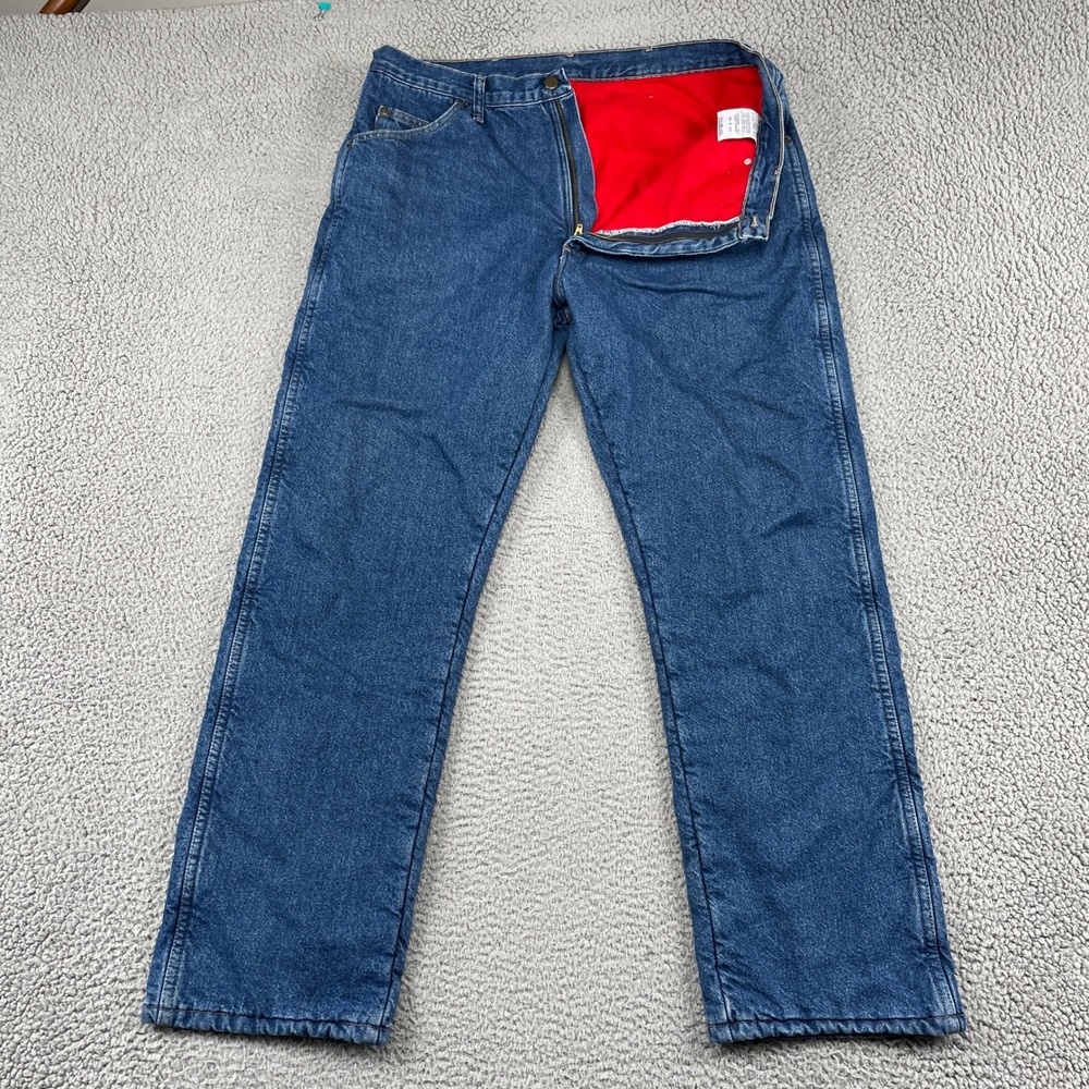Wrangler Jeans Mens 38x32 Blue Rugged Wear Fleece Lined Denim Straight Leg